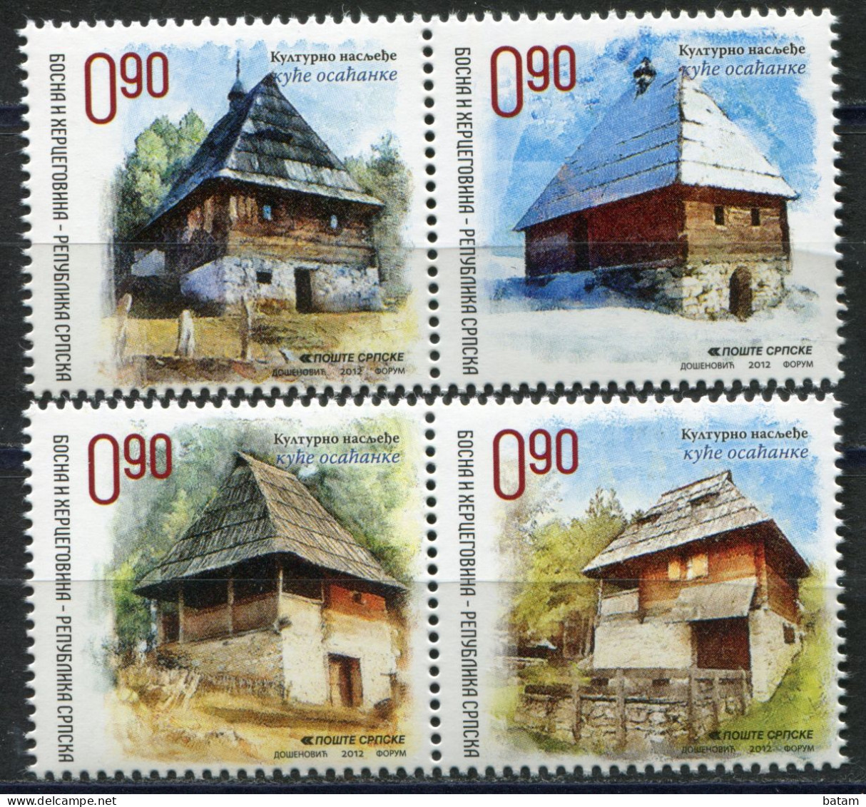 BOSNIA SERBIA(144) - Architecture - Houses - MNH Set - 2012 - Bosnia And Herzegovina