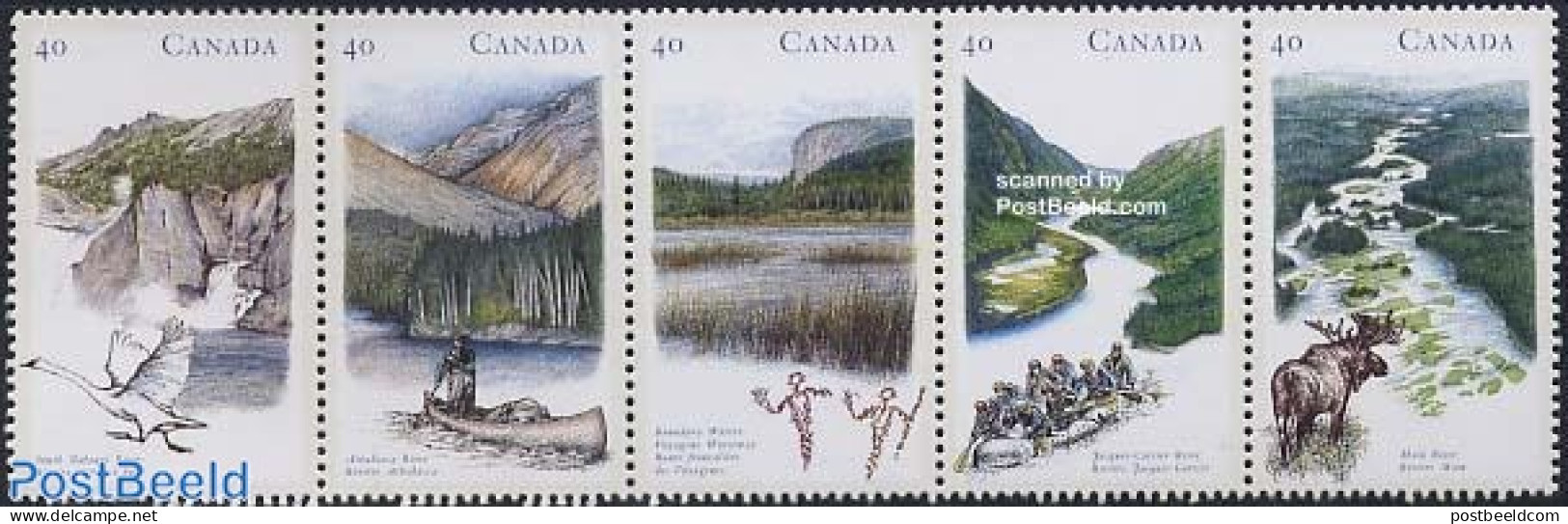 Canada 1991 Rivers 5v, Mint NH, Nature - Sport - Animals (others & Mixed) - Birds - Kayaks & Rowing - Swans - Unused Stamps