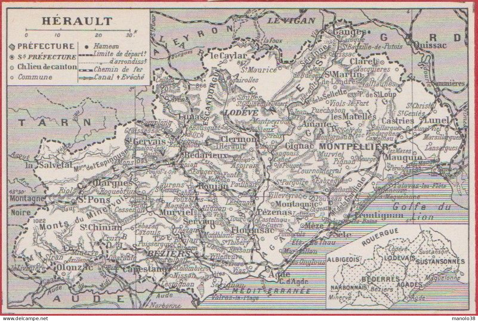 Carte Du Département De L'Hérault (34). Préfecture, Sous Préfecture, Chef Lieu ... Chemin De Fer. Larousse 1948. - Documents Historiques