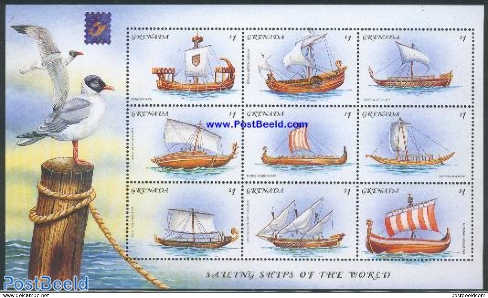 Grenada 2001 Ships 9v M/s, English Cog, Mint NH, Transport - Ships And Boats - Ships