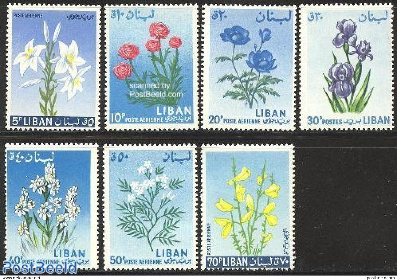 Lebanon 1964 Flowers 7v, Mint NH, Nature - Flowers & Plants - Lebanon