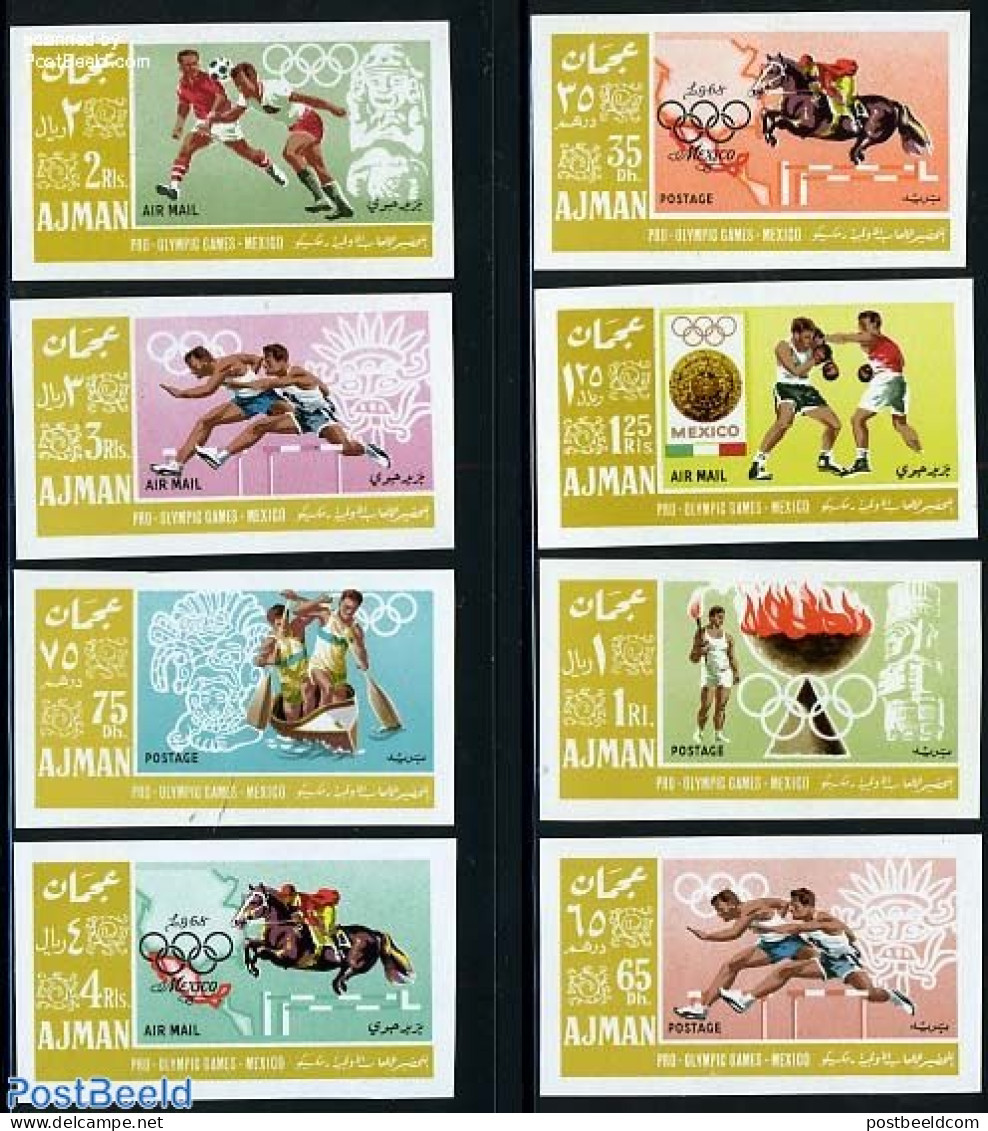 Ajman 1967 Preolympics 8v Imperforated, Mint NH, Nature - Sport - Horses - Olympic Games - Sport (other And Mixed) - Ajman