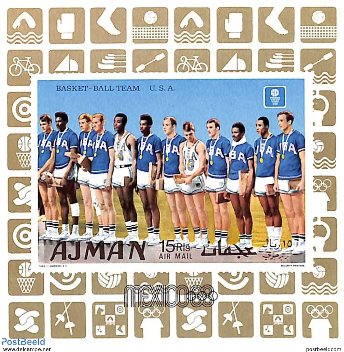 Ajman 1969 Basketball, Olympic Games Mexico, S/s Imperforated (printed Perforation), Mint NH, Sport - Athletics - Bask.. - Atletica