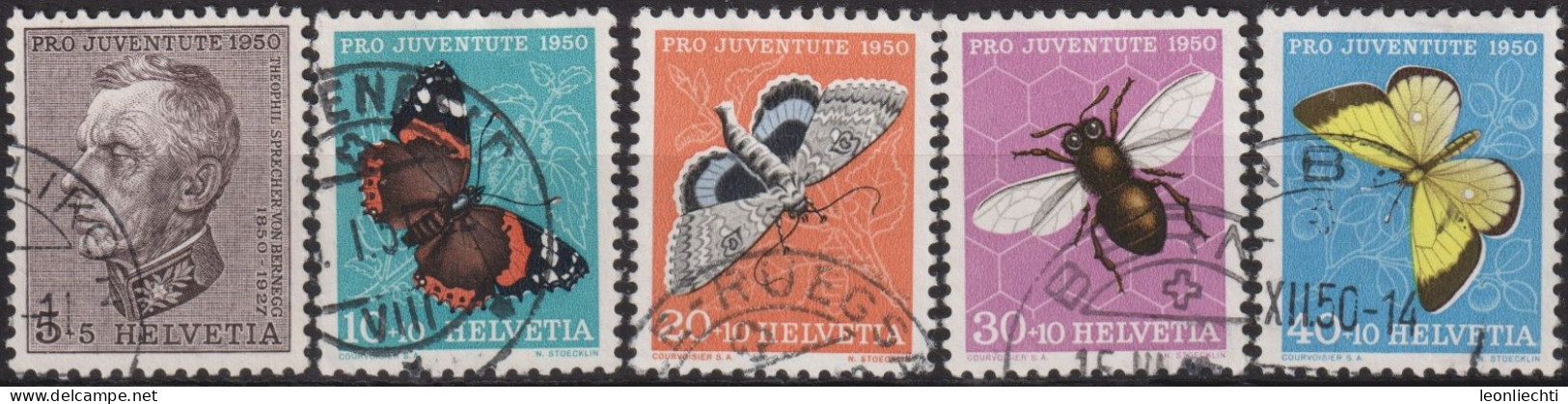 1950 Schweiz Pro Juventute ° Zum:CH J133-J137,Yt:CH 502-506, Mi:CH 550-554, Theophil Sprecher Von Bernegg U. Insekten - Gebruikt