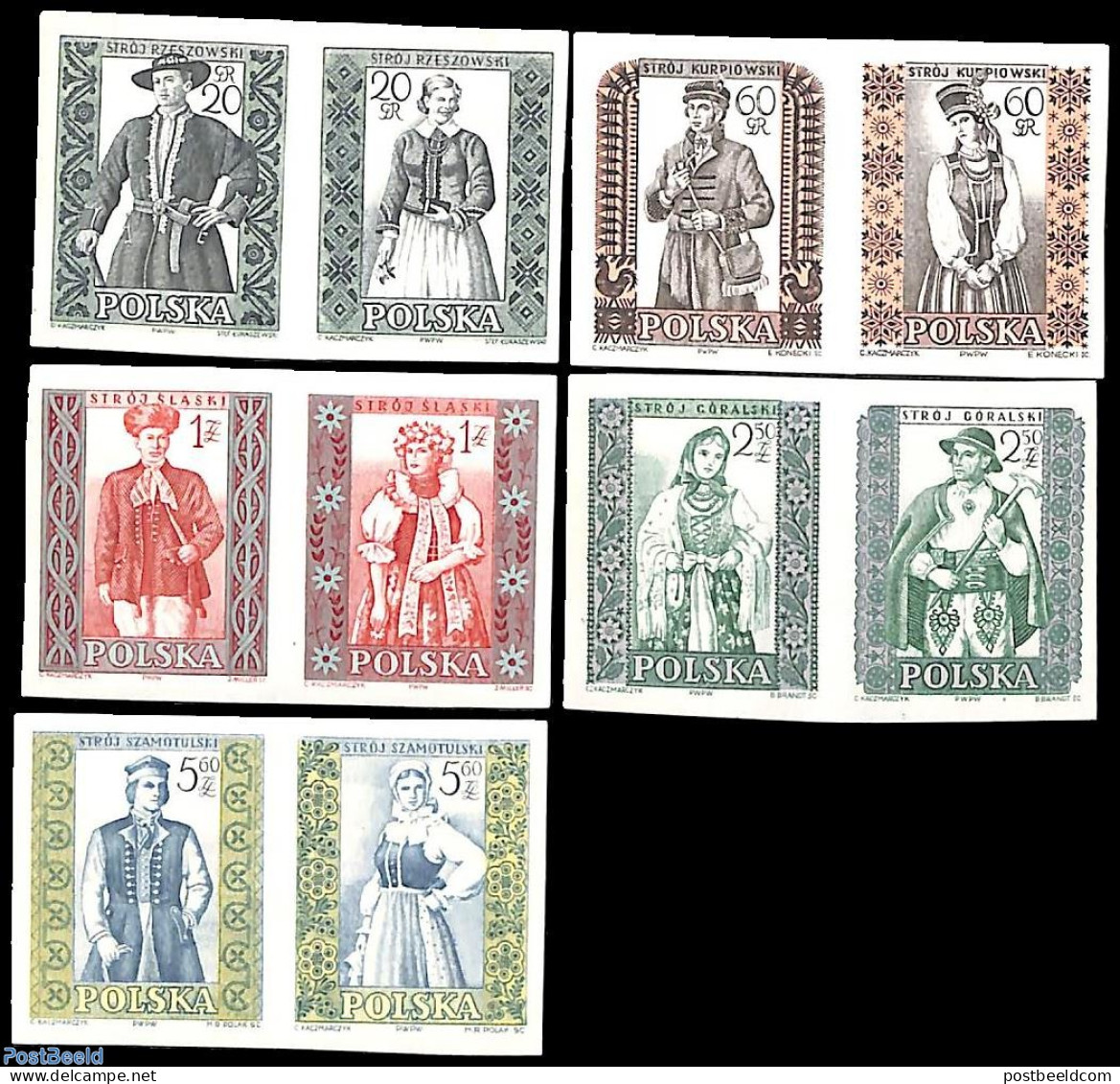 Poland 1959 Costumes 5x2v [:] Imperforated, Mint NH, Various - Costumes - Nuevos