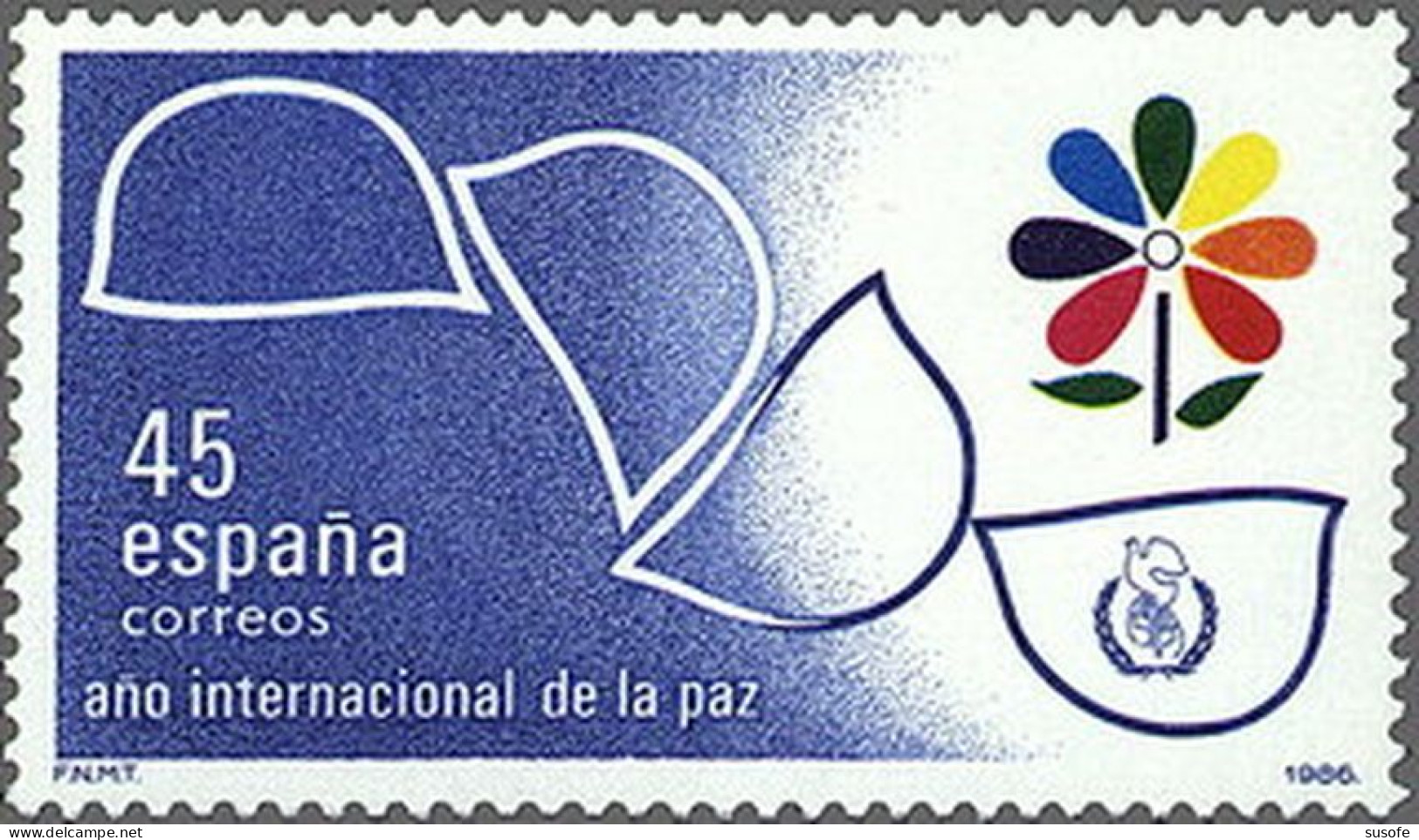 España 1986 Edifil 2844 Sello ** Año Internacional De La Paz Alegoría Casco Convirtiendose En Maceta Y Emblema - Neufs