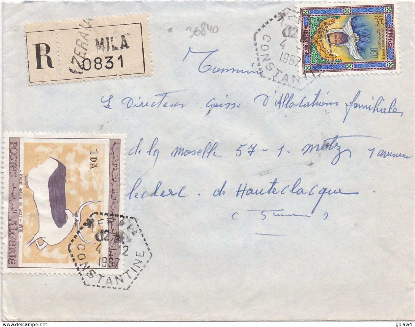 36840# ALGERIE LETTRE RECOMMANDE Obl ZERAIA CONSTANTINE 1967 MILA Pour METZ MOSELLE - Algerien (1962-...)