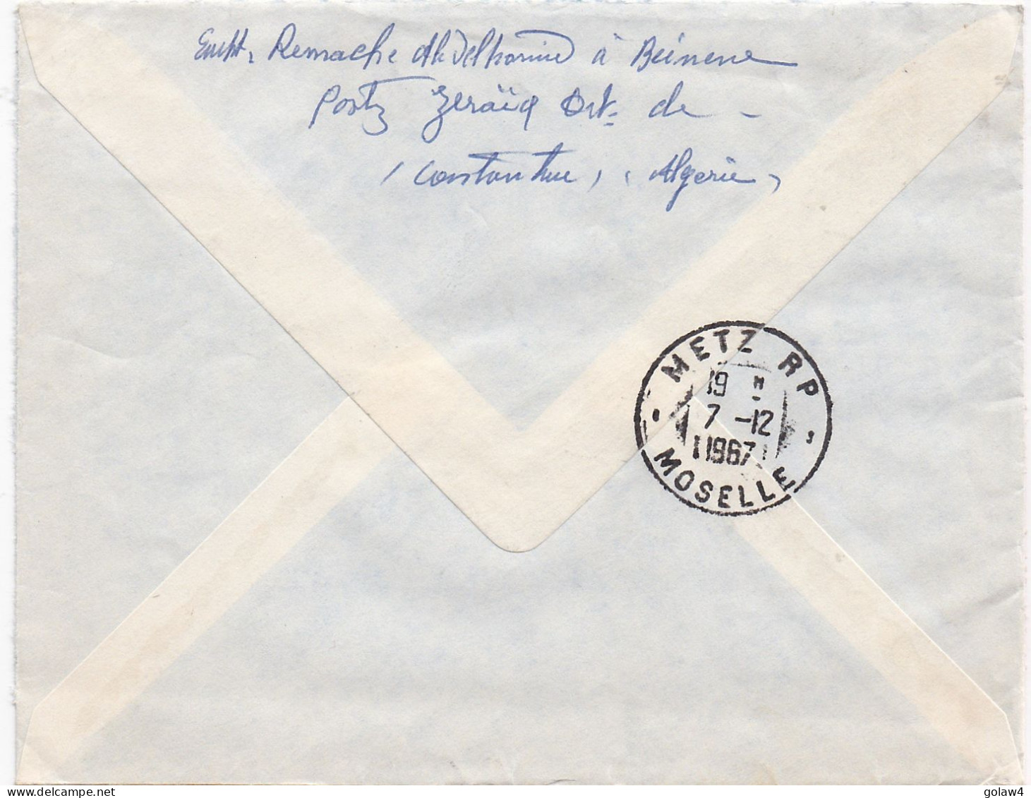 36840# ALGERIE LETTRE RECOMMANDE Obl ZERAIA CONSTANTINE 1967 MILA Pour METZ MOSELLE - Algeria (1962-...)