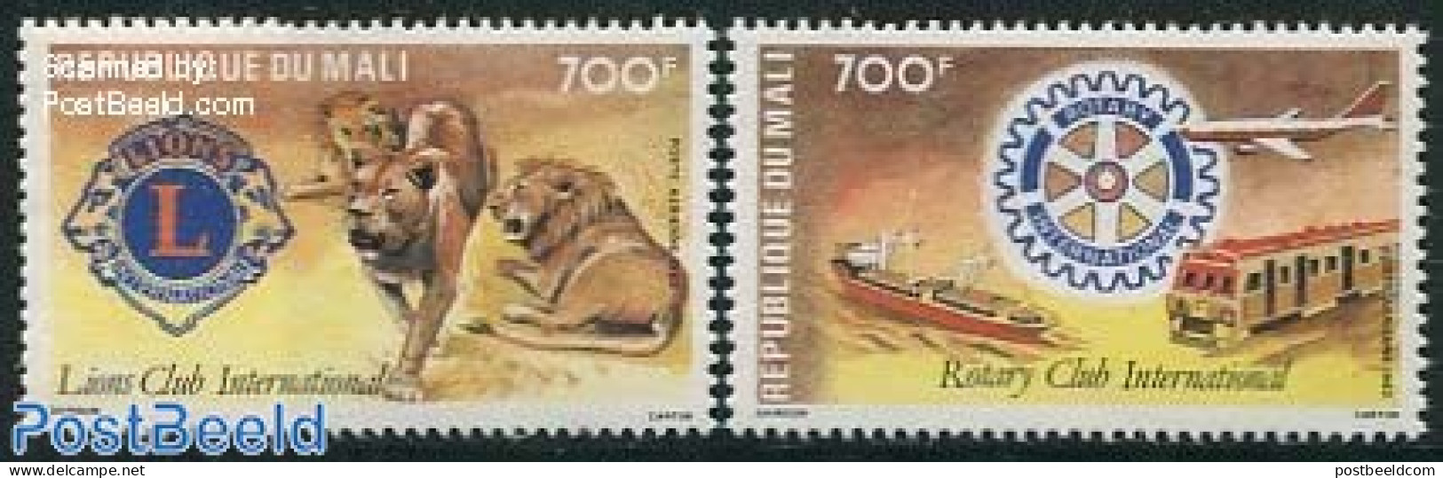 Mali 1983 Lions, Rotary 2v, Mint NH, Nature - Transport - Various - Animals (others & Mixed) - Railways - Lions Club -.. - Trains