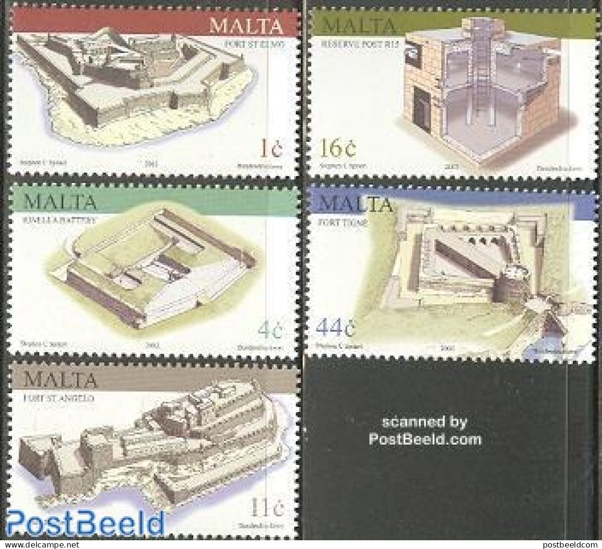 Malta 2003 Military Architecture 5v, Mint NH, Art - Architecture - Castles & Fortifications - Kastelen