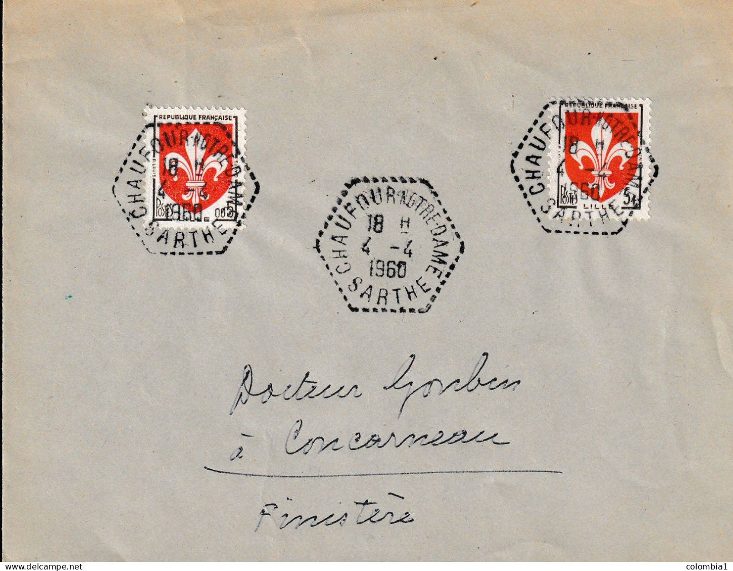 Lettre CHAUFFOUR NOTRE DAME (72) Du 4 - 4 - 1960 Via Concarneau - Brieven En Documenten