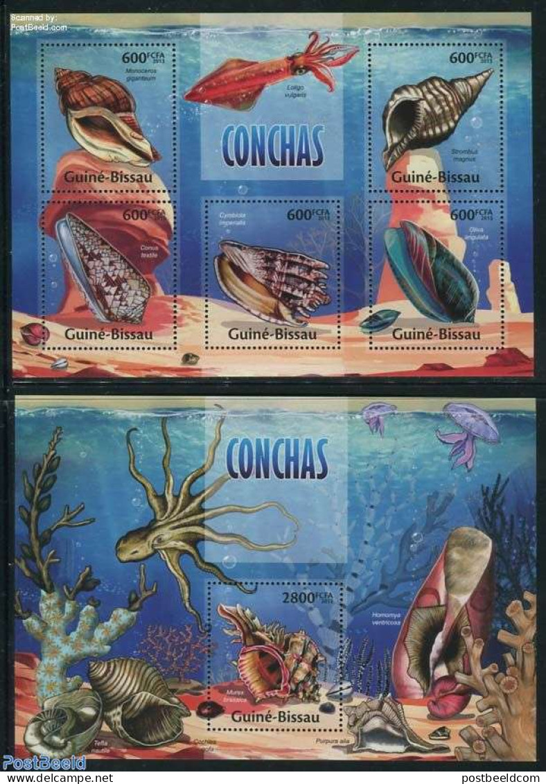 Guinea Bissau 2013 Shells 2 S/s, Mint NH, Nature - Shells & Crustaceans - Meereswelt