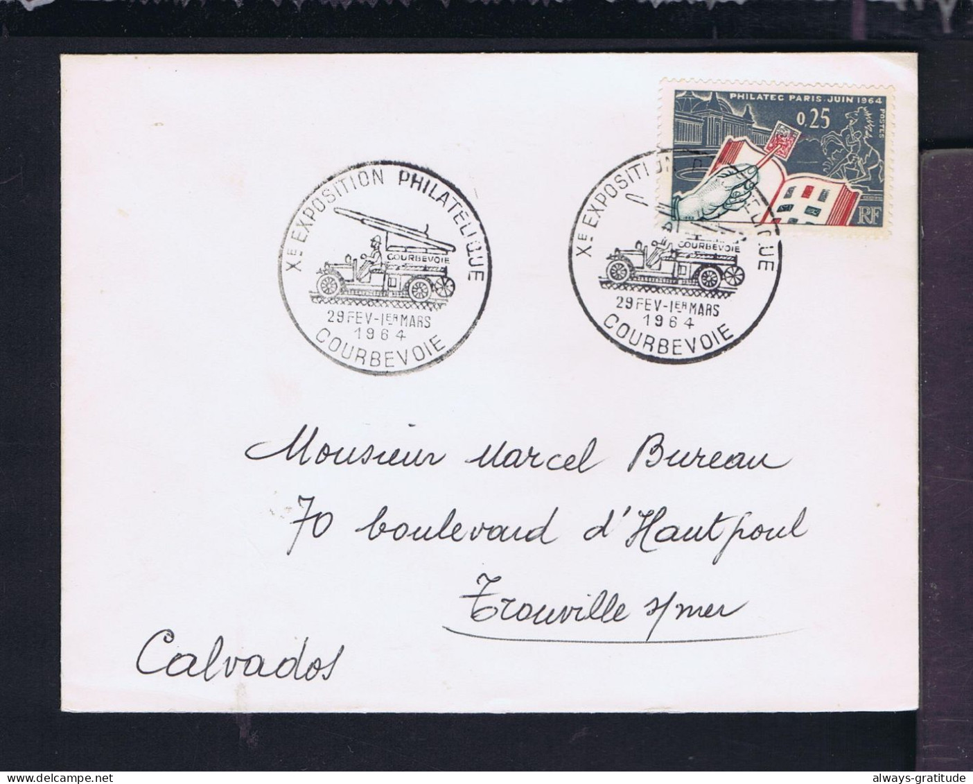 Sp10530 FRANCE Firemen Sapeurs-pompieres Cars Jobs X Phil.expo. Mailed 1964 Courbevoie »Trouville S/Mer - Pompieri