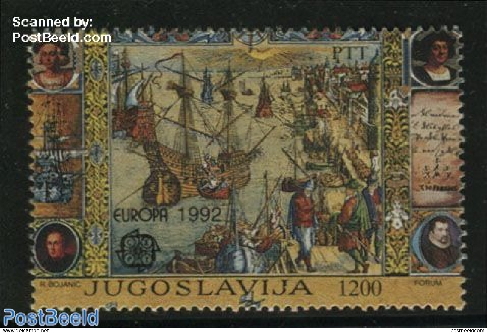 Yugoslavia 1992 Europa 1v (from S/s), Mint NH, History - Transport - Europa (cept) - Explorers - Ships And Boats - Unused Stamps