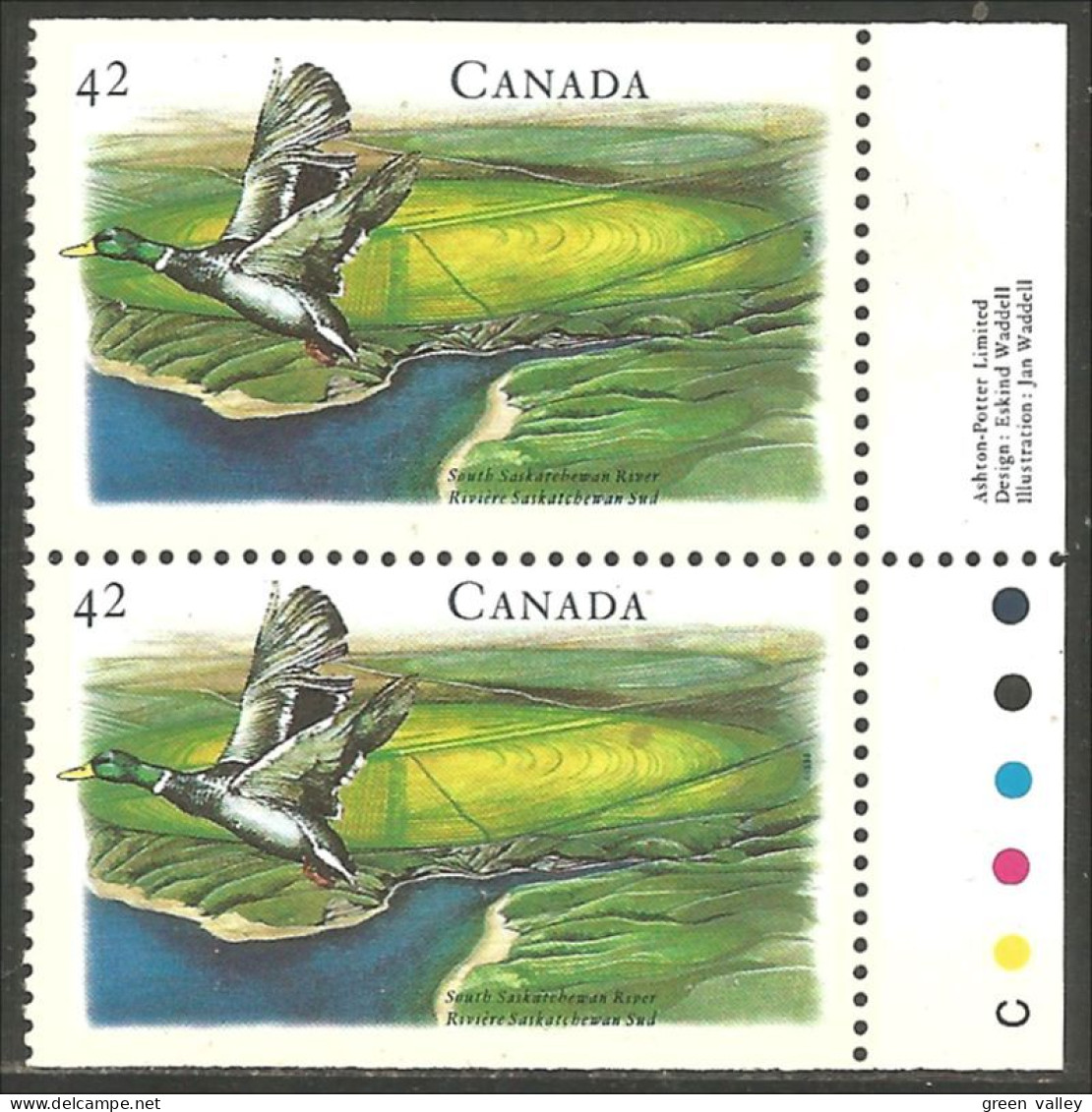 Canada Canard Duck Saskatchewan River Paire Block Couleurs MNH ** Neuf SC (C14-12prpca) - Neufs