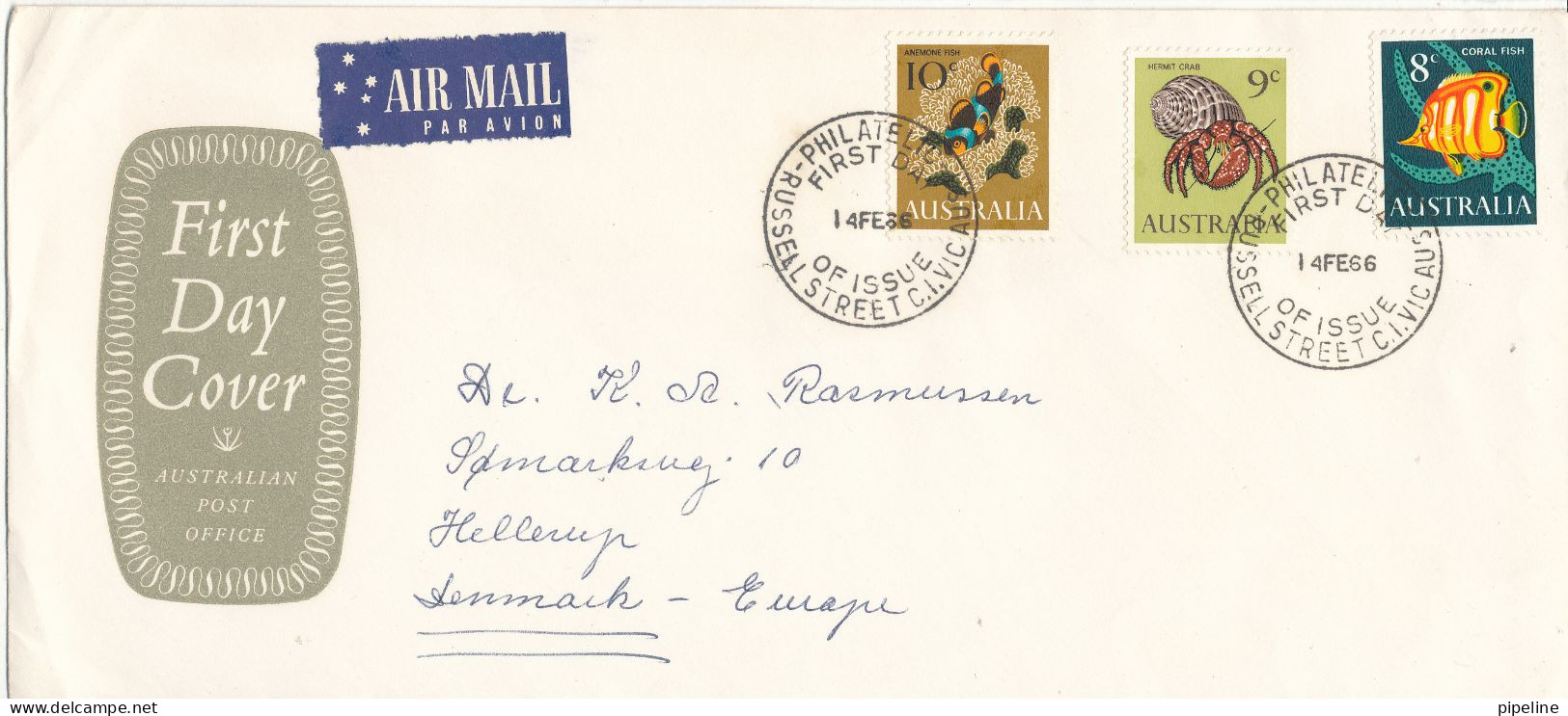 Australia FDC 14-2-1966 Sent Air Mail To Denmark - Premiers Jours (FDC)