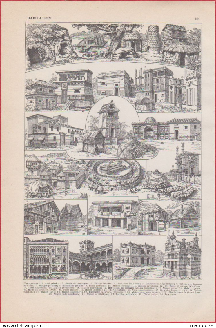Habitation. Habitations à Divers époques Et Lieux. Larousse 1948. - Historische Documenten