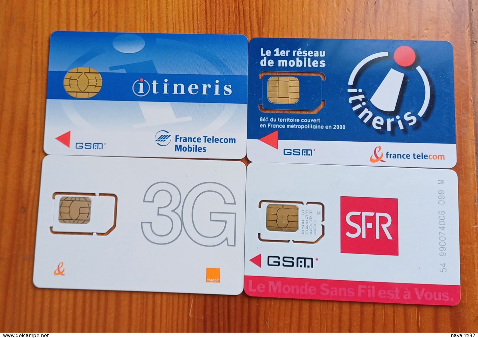 LOT 4 CARTES GSM SIM ITINERIS FRANCE TELECOM SFR T.B.E !!! - Andere & Zonder Classificatie