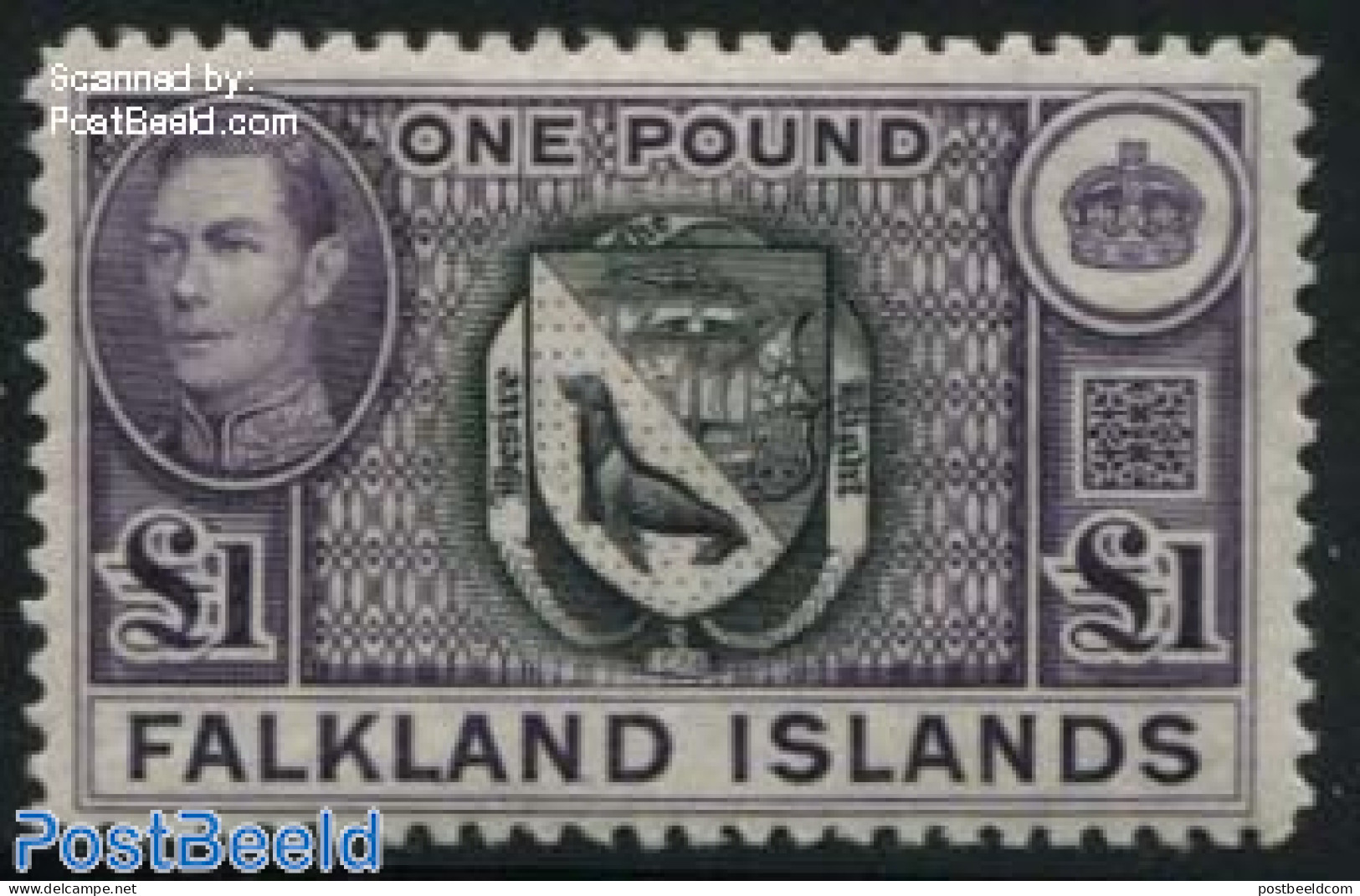 Falkland Islands 1938 1 Pound, Stamp Out Of Set, Unused (hinged), History - Nature - Transport - Coat Of Arms - Sea Ma.. - Barche