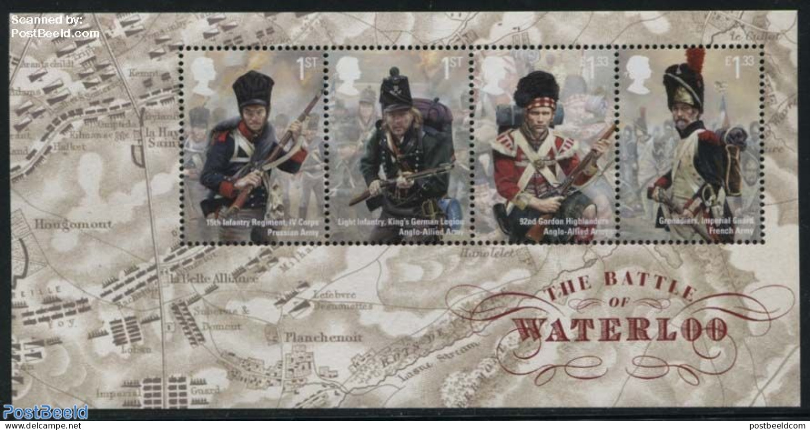 Great Britain 2015 Battle Of Waterloo S/s, Mint NH, History - Various - History - Militarism - Maps - Nuovi
