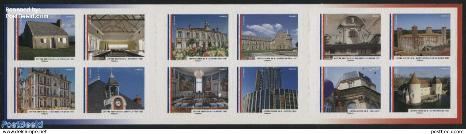 France 2015 Town Halls 12v S-a In Foil Booklet, Mint NH, Art - Architecture - Castles & Fortifications - Modern Archit.. - Nuovi