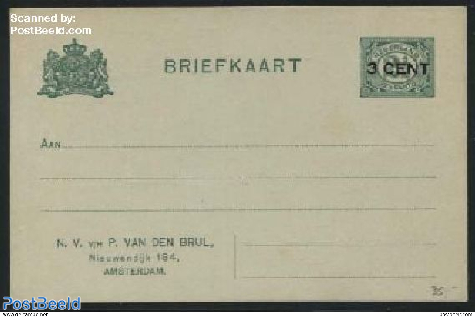 Netherlands 1917 Postcard With Private Text, P. Van Den Brul, Unused Postal Stationary - Covers & Documents