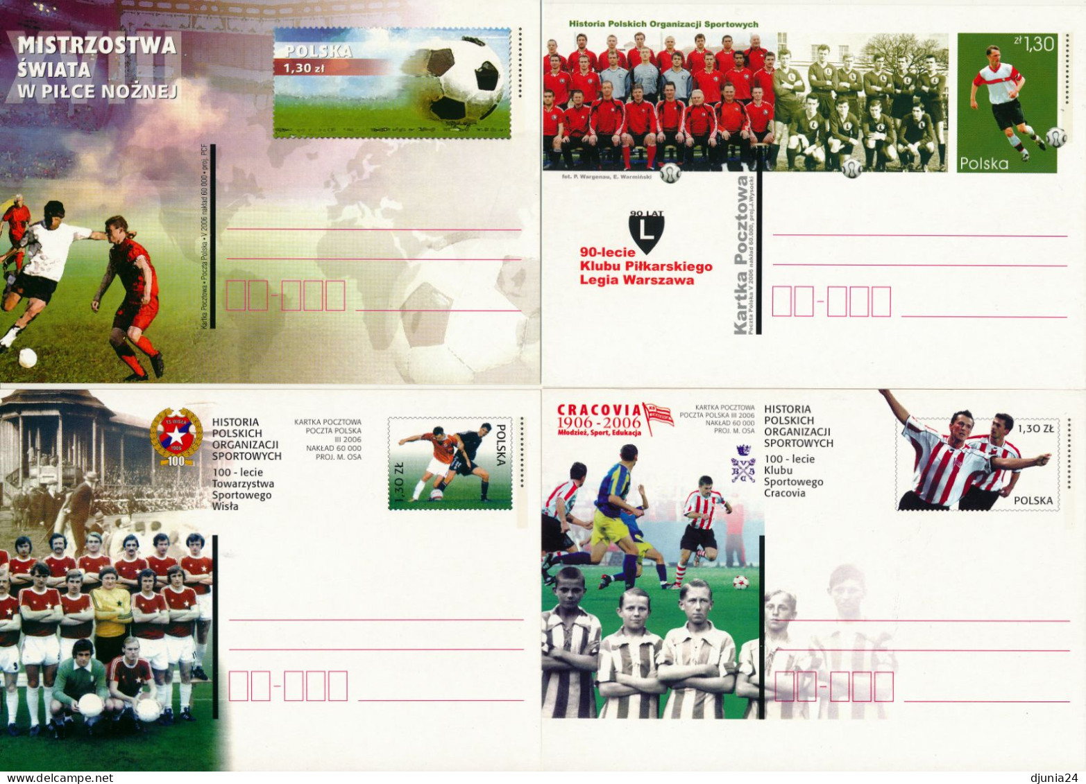 BF0783 / POLEN / POLAND / POLSKA  -  4 Postkarten Fussball / Football - Famous Clubs