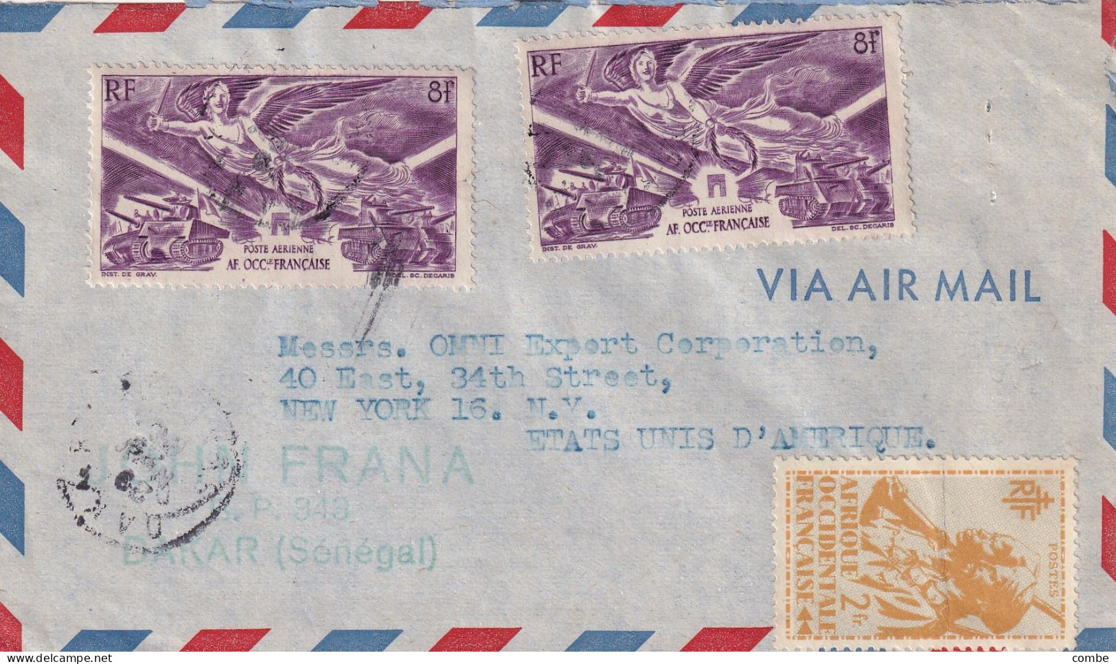 LETTRE. SENEGAL. 1943. AOF DAKAR. 18Fr.  POUR NEW YORK USA - Brieven En Documenten