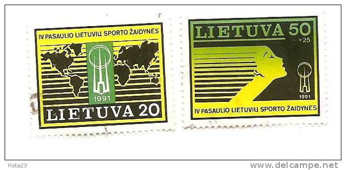 (!) Lithuania 1991 Michel Nr 482/83 Sport Games Stamp Set Used ( 0) World Map - Lituania