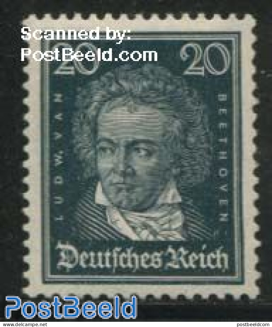 Germany, Empire 1926 20pf, V. Beethoven, Stamp Out Of Set, Unused (hinged), Performance Art - Music - Nuevos