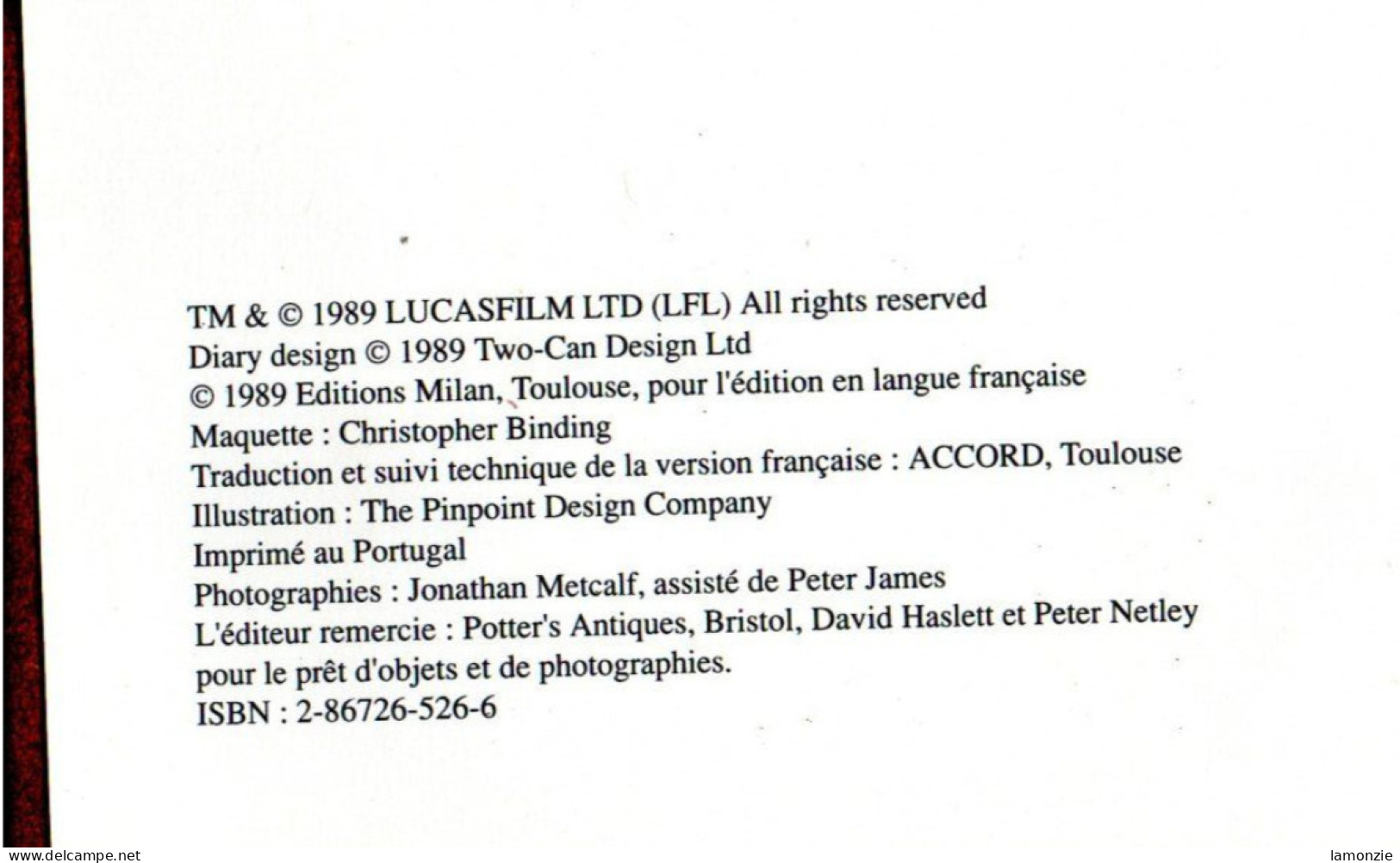 AGENDA 1990 "Indiana Jones"   - Très bel Agenda  de la Socièté "Lucasfilm" pour la Série culte. (8 scans)