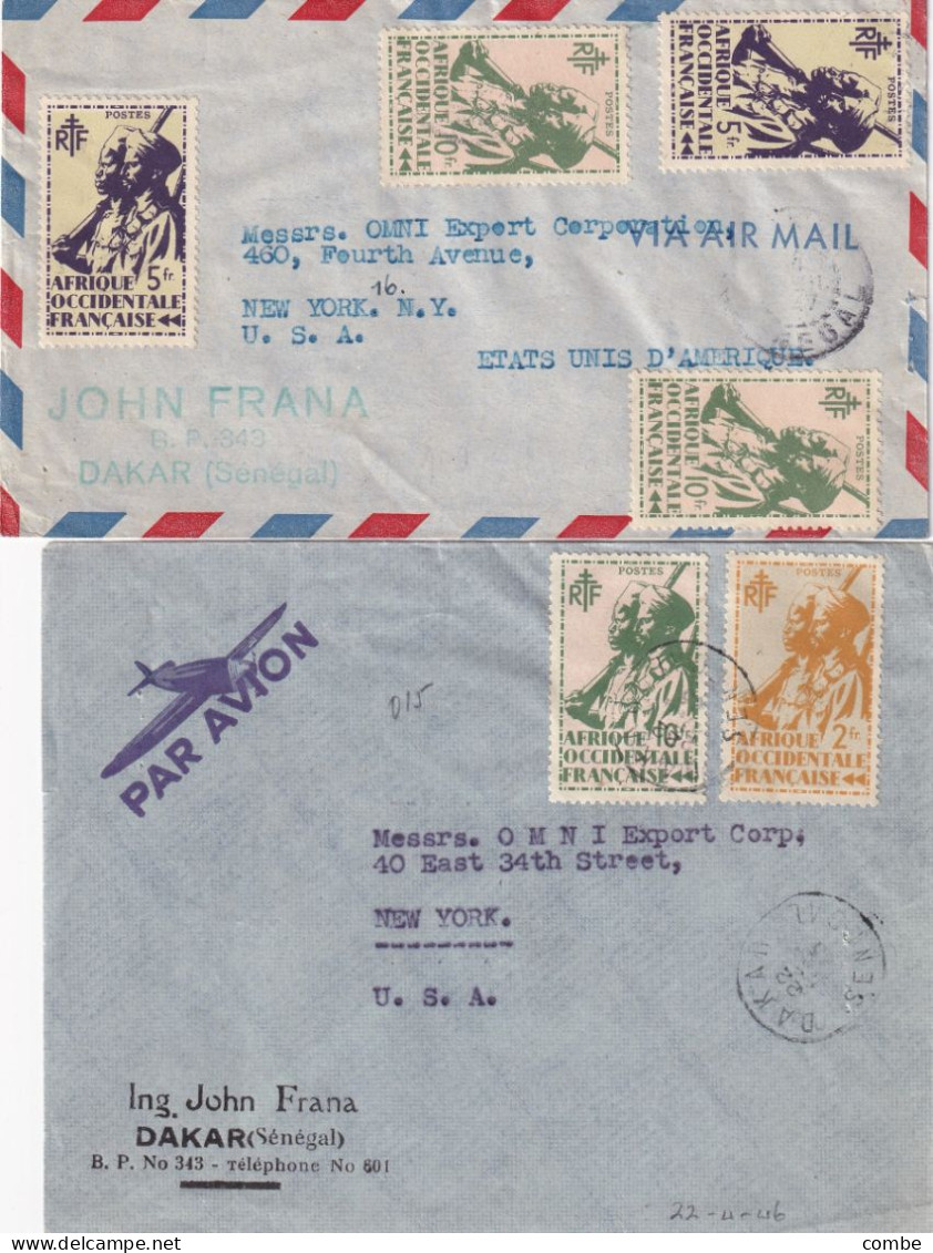 2 LETTRES. SENEGAL. 1943. AOF DAKAR.  30Fr ET12Fr.  POUR NEW YORK USA - Briefe U. Dokumente