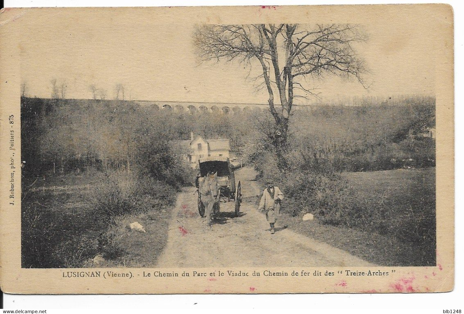 [86] Vienne > Lusignan Le Chemin Du Parc Et Le Viaduc Dit Les Treize Arches Attelage En Beau Plan - Lusignan