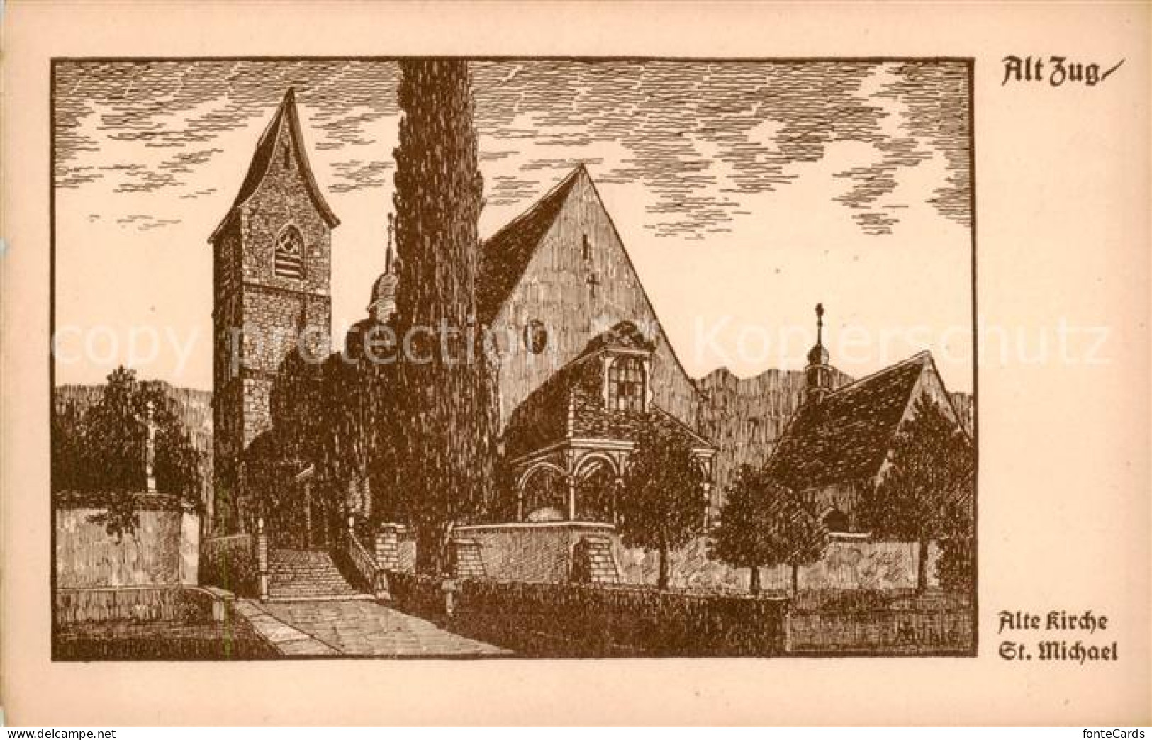 13794590 Zug  ZG Alte Kirche St. Michael Aussenansicht Kuenstlerkarte B. Muehle  - Sonstige & Ohne Zuordnung