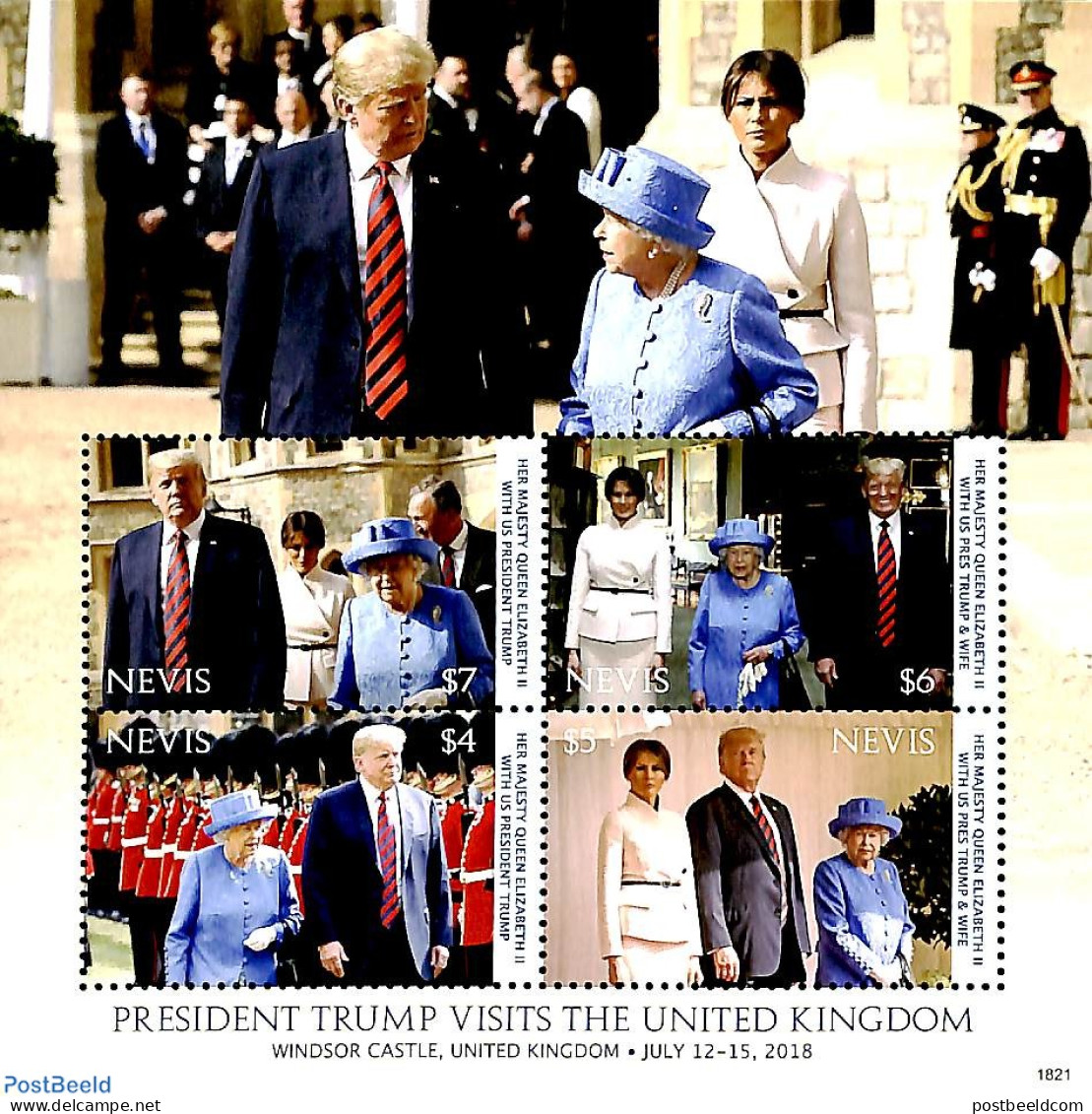 Nevis 2018 Donald Trump Visits The UK 4v M/s, Mint NH, History - American Presidents - Kings & Queens (Royalty) - Royalties, Royals