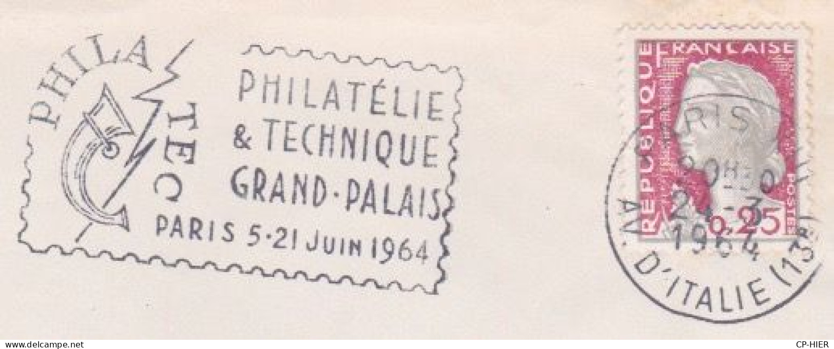 FRANCE - FLAMME  PHILATEC PARIS 5 21 JUIN 1964 - PHILATELIE & TECHNIQUE GRAND PALAIS - Oblitérations Mécaniques (flammes)