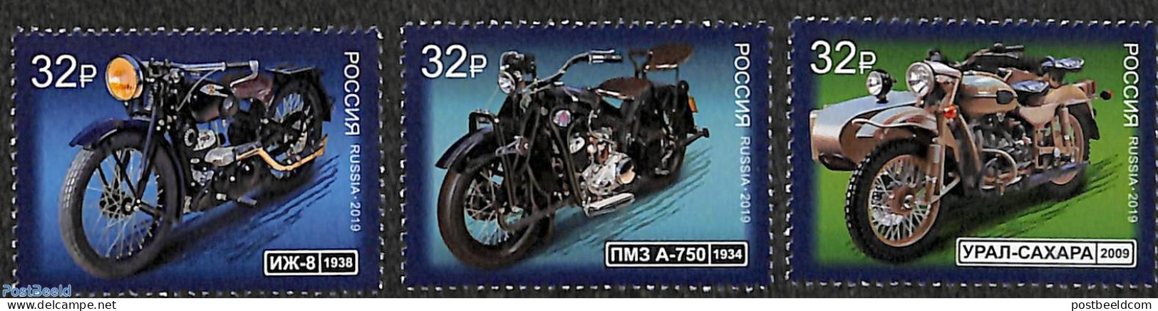 Russia 2019 Motorcycles 3v, Mint NH, Transport - Motorcycles - Motorbikes