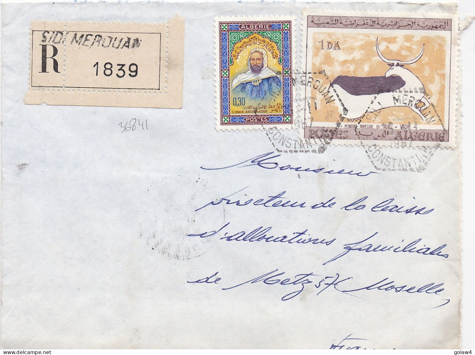 36841# ALGERIE LETTRE RECOMMANDE Obl SIDI MEROUAN CONSTANTINE 1967 Pour METZ MOSELLE - Algeria (1962-...)