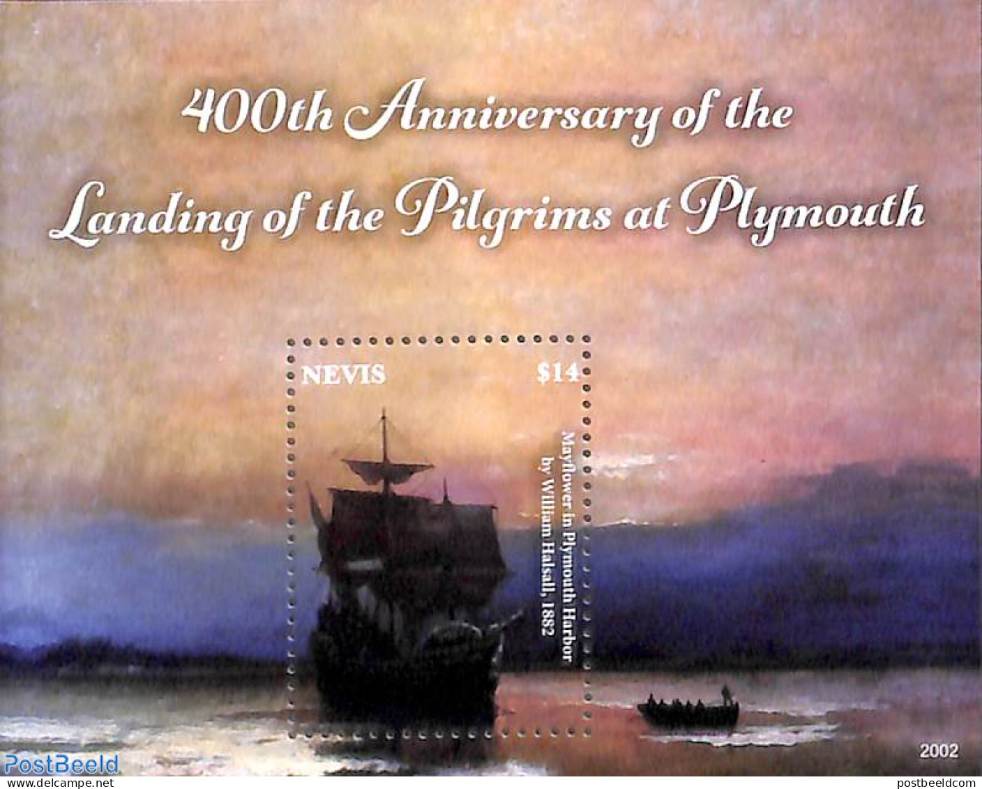 Nevis 2020 Arrival Of Pilgrims In Plymouth S/s, Mint NH, Religion - Transport - Religion - Ships And Boats - Bateaux