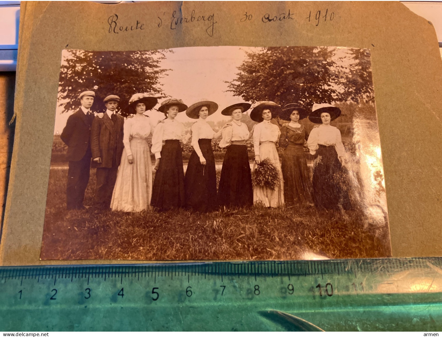 Réal Photo Albumine 1910 Belgique Route D’Everberg Sept Femmes élégante. Chapeaux Et Belles Robes - Old (before 1900)