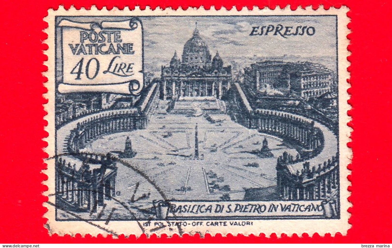 VATICANO - Usato - 1949 - Basiliche Romane - ESPRESSI - Colonnato Di San Pietro - 40 - Usati