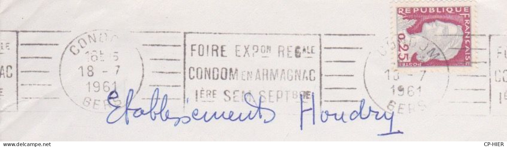 FRANCE - FLAMME  CONDOM - FOIRE EXPOSITION REGIONALE - CONDOM EN ARMAGNAC 1 ERE SEMI SEPTEMBRE 1961 - Mechanical Postmarks (Advertisement)