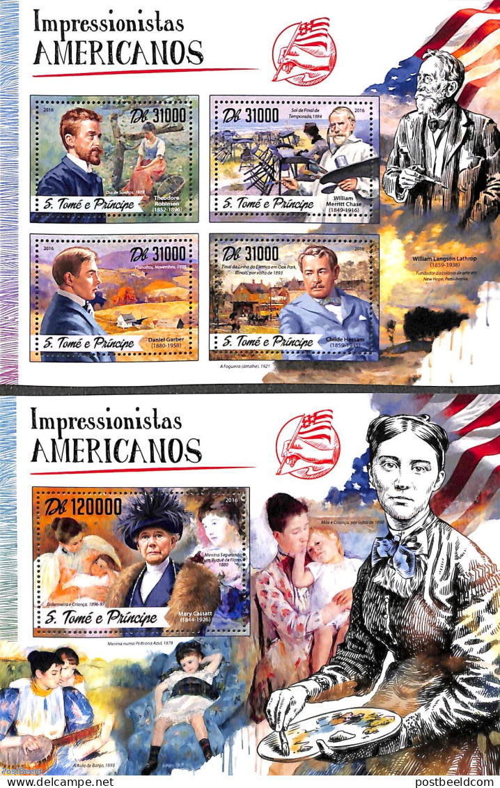 Sao Tome/Principe 2016 American Impressionists 2 S/s, Mint NH, Art - Modern Art (1850-present) - Paintings - Sao Tome And Principe