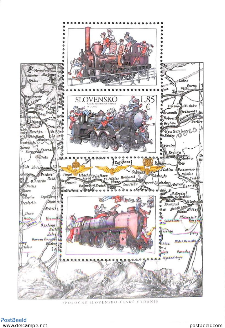 Slovakia 2022 Trains S/s, Joint Issue Czech Rep., Mint NH, Transport - Various - Railways - Joint Issues - Maps - Ongebruikt