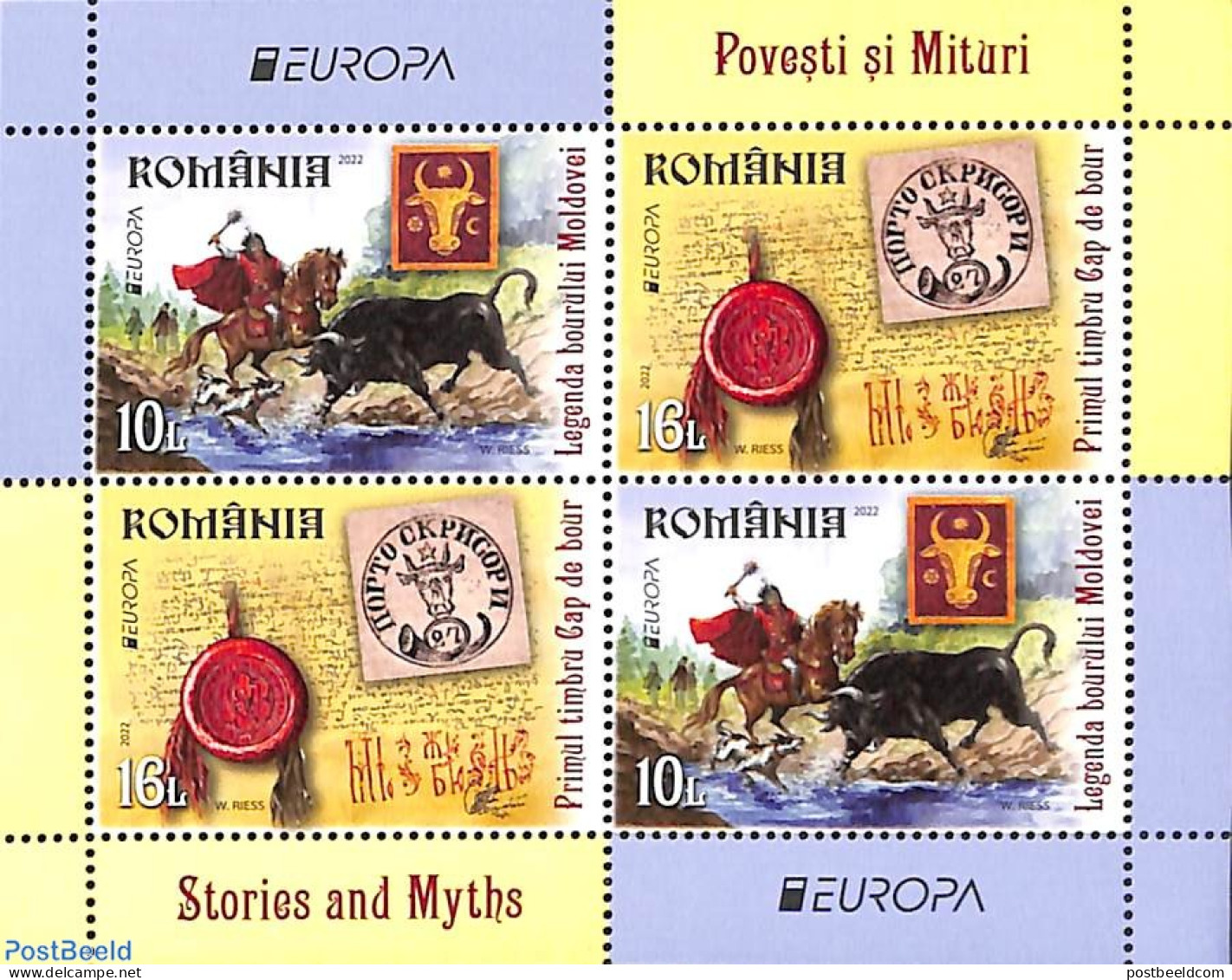 Romania 2022 Europa, Myths & Legends S/s, Mint NH, History - Nature - Europa (cept) - Horses - Stamps On Stamps - Art .. - Unused Stamps