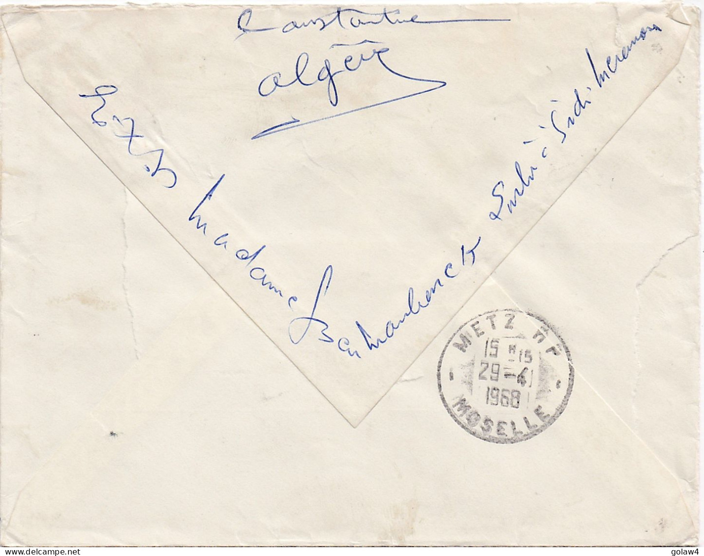 36844# ALGERIE LETTRE RECOMMANDE Obl SIDI MEROUAN CONSTANTINE 1968 Pour METZ MOSELLE - Algerien (1962-...)