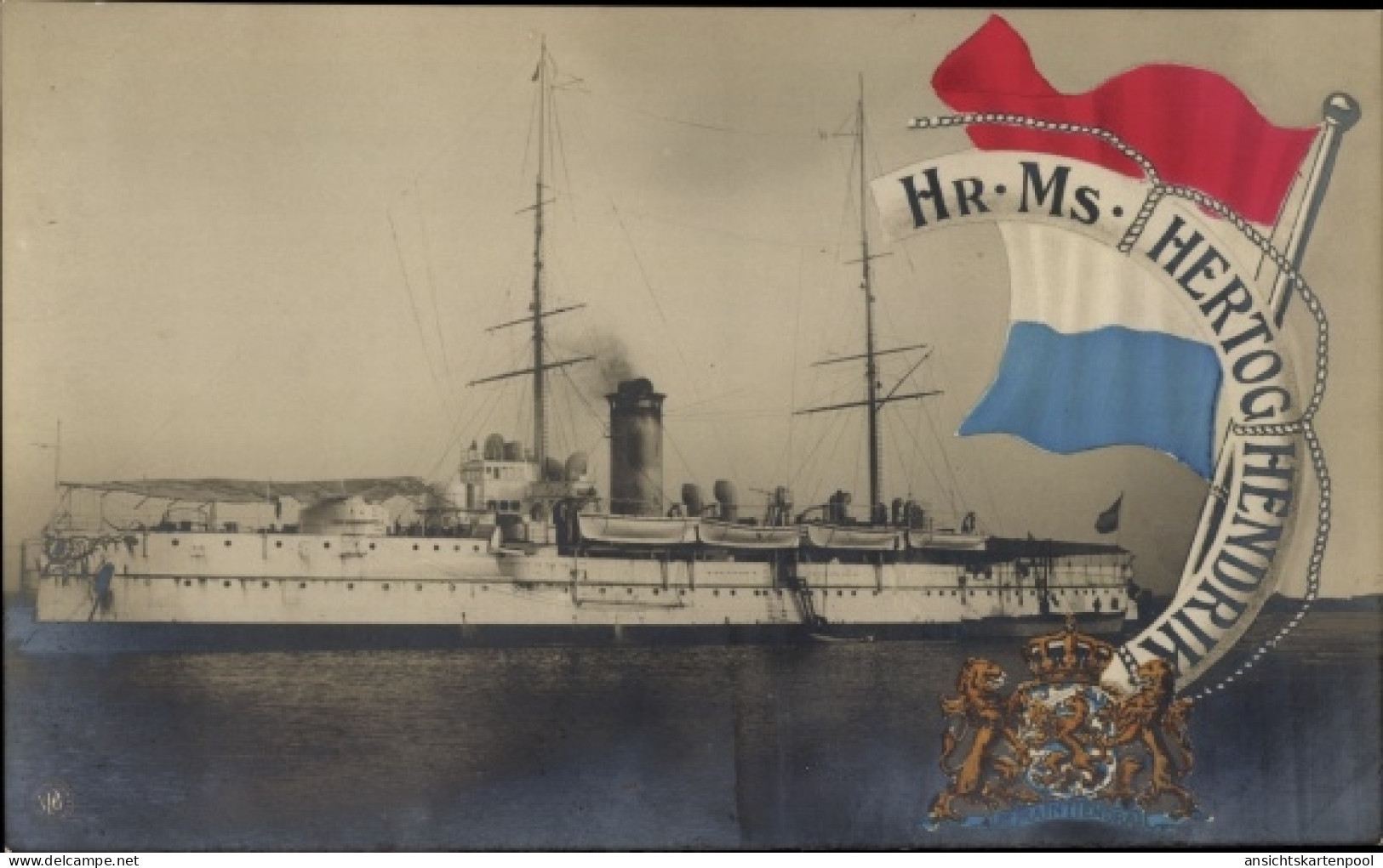 CPA Niederländisches Kriegsschiff, Hr. Ms Hertog Hendrik, Blason - Sonstige & Ohne Zuordnung