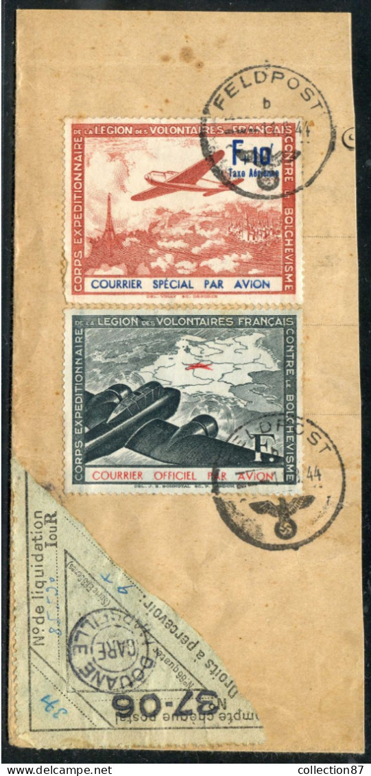 REF 090 > FRANCE < RARE  LVF N° 2 + 3 Ø Sur Fragment Avec Cachet Douane Gare Marseille & Feldpost Croix Gamée - Oorlog 1939-45