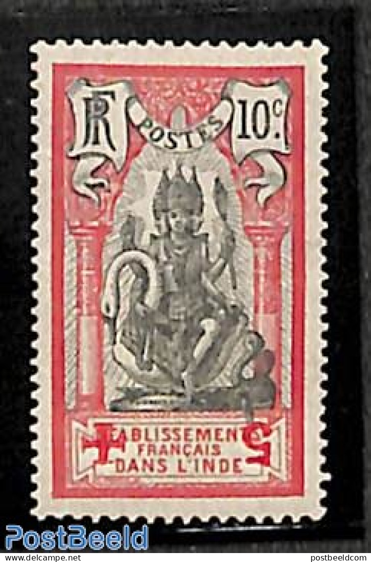 French India 1916 Red Cross, Inverted Overprint, Unsued, Mint NH, Health - Red Cross - Nuevos