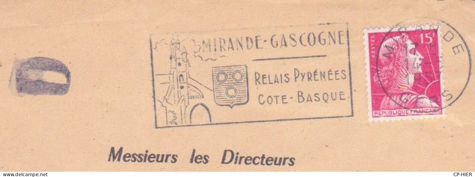 FRANCE - FLAMME  MIRANDE GASCOGNE - RELAIS PYRENEES COTE BASQUE - LETTRE D - ADRESSE CONTENTIEUX EUROPEEN PARIS - Maschinenstempel (Werbestempel)